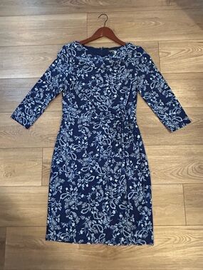 Lauren Ralph Lauren Navy and White Floral Wrap-Front Midi Dress